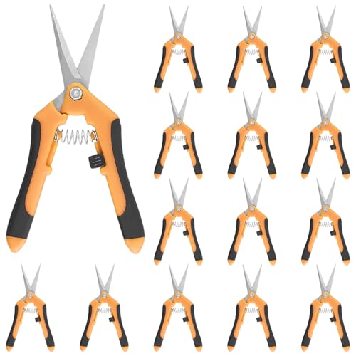 15 PCS 6.5 inch Garden Trimming Scissors, Gardening Hand Pruners with Straight Stainless Steel Precision Blades, Pruning Shears for Flowers Branches Precise Cuts, Orange - color: Orange