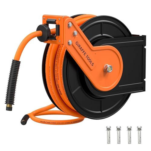 Giraffe Tools Retractable Air Hose Reel 50ft 3/8" Hybrid Hose Garage - size: 50ft