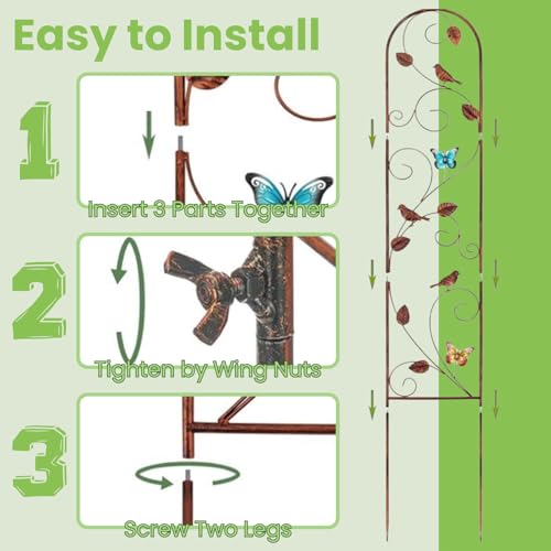Lancisism 2 Pack 100% Metal Garden Trellis for Climbing Plants Outdoor - Heavy Duty Rustic Iron Arch Fence Trellis Rustproof Plant Support Trellis for Vines, Flowers, Vegetables & Wall Brackets