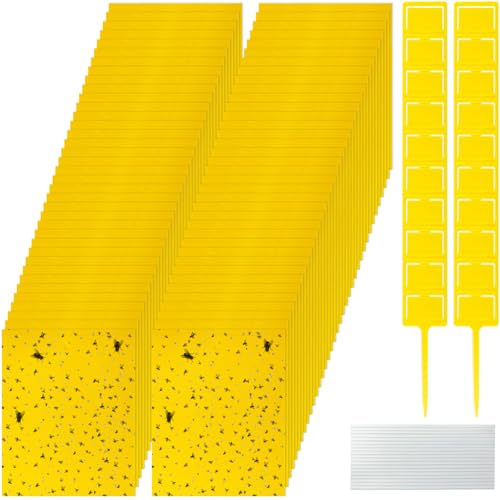 Qualirey 220 Pcs 7.87 x 9.84 Inch Yellow Sticky Traps for Plant Gnats Dual Sided Fruit Fly Sticky Traps for Indoor Outdoor with Twist Ties & Plastic Holders for Insect, Fungus Gnat, Whiteflies, Aphids - size: 7.87 x 9.84 Inches