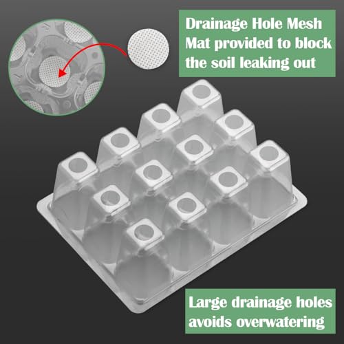 RooTrimmer 60 Pack Reusable 12-Cell Clear Seed Trays with Large Drain Hole - color: Clear, size: 12 Cells-40P