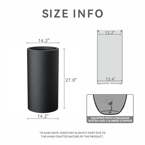 Kante Large Round Column Black Concrete Planter 27.8" Tall, Outdoor - color: Black, size: 27.8“h