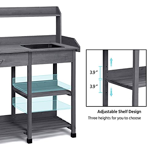 Yaheetech Potting Bench with Sink & Drawer, Outdoor Gardening Table, Gray - color: Gray