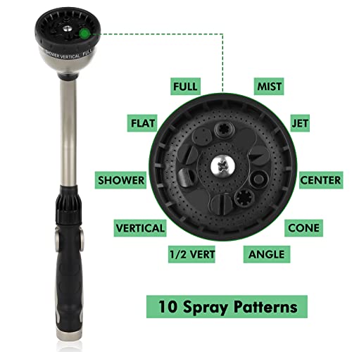 RESTMO Watering Wand Heavy Duty with 10 Spray Patterns, Heavy Duty Metal Water Hose Sprayer with 9 Spray Patterns, High Pressure | On/Off Valve, Ideal for Outdoor Lawn & Garden Watering, Car & Pet Was
