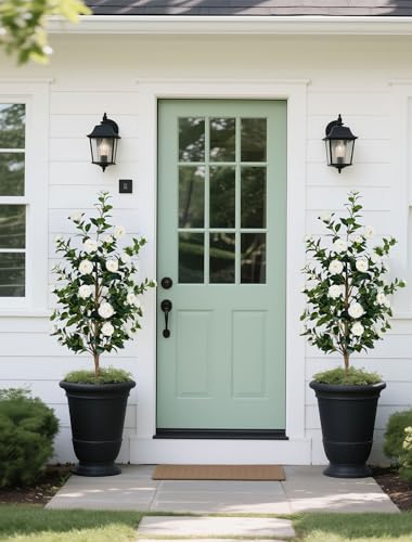 BLOSMON 5ft Artificial Camellia Tree for Outdoor Front Porch Decor, White - color: White Camellia