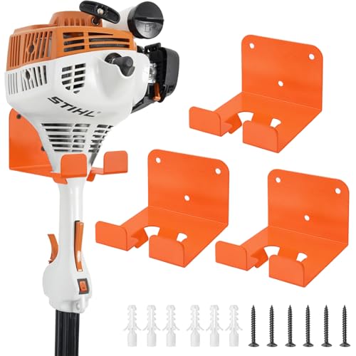 Weedeater Hanger, 3 Pack Weed Eater Hanger for Garage Wall-mounted Organizer Trimmer Rack Storage for Grass Trimmer, Hedge Trimmer, Garage Wall, Garden Tools, Black, Orange