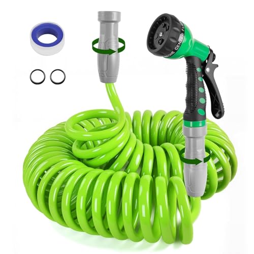 SPECILITE 50 FT 1/2" Polyurethane Coil Garden Hose with Spray Nozzle