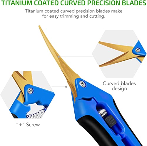 iPower 6.5 Inch Garden Pruning Shears with Titanium Coated Curved Precision Blades, Blue, 1-Pack - color: Blue, size: 1-pack