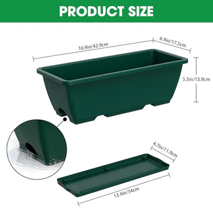 4 Pcs Hanging Flower Pots, 16.9 Inches Railing Planter Box, Green - color: Green