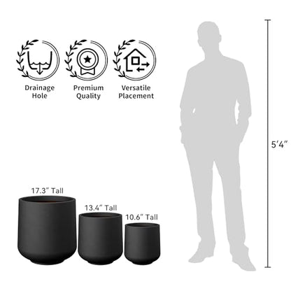 Kante Small Round Curved Black Concrete Planter 9.4" Dia, Outdoor - color: Black, size: 8.2" D