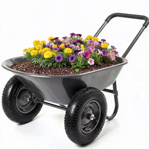 600Lb Wheelbarrow Dump Garden Cart with 4 10" All Terrain Wheels - style: Gray- 2 Wheels