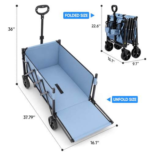 Sekey Collapsible Wagon with Tailgate, 300 lb Capacity, 38 in Cargo Length - color: Blue