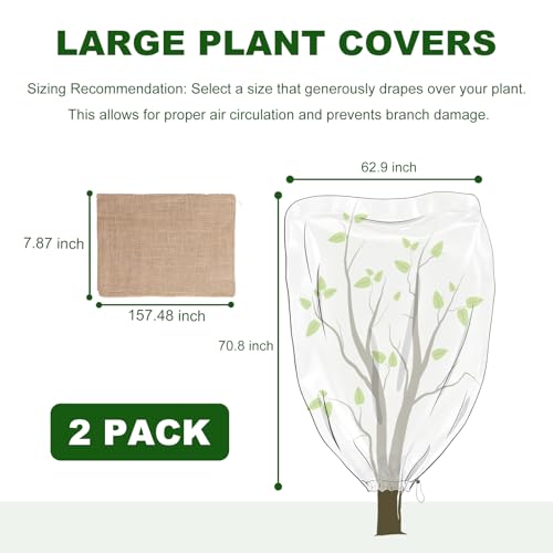 Plant Covers for Freeze Protection, 2 Pack 63" x 71" Drawstring - size: 63 x 71 Inch 2 Pack