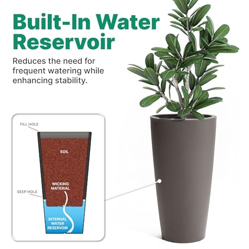 Step2 Tremont Tall Round Tapered Planter 2-Pack, 28 in Resin Planters, Self-Watering, Dark Cedar - color: Dark Cedar, size: 2-Pack