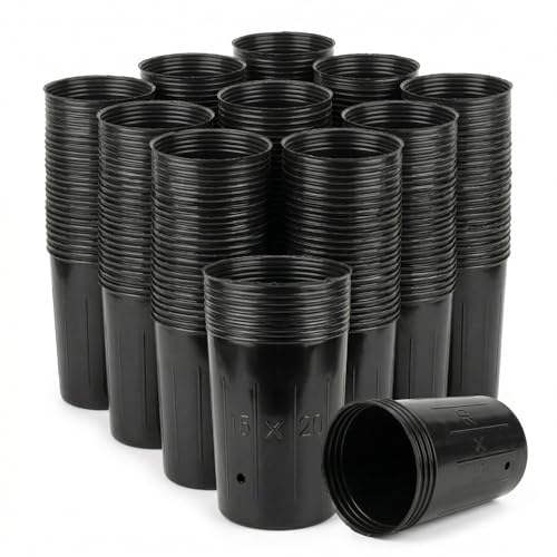 100 Pack Tall Tree Pot 5.9'' x 7.8'', Black Plastic Deep Nursery Pots, Soft Deep Seedling Pots for Seed Starting, Plant Starter Cups with Drainage Holes for Flowers, Cuttings & Transplanting - size: 5.9'' X 7.8''