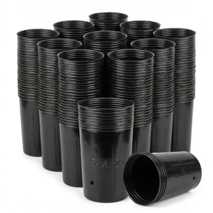 100 Pack Tall Tree Pot 5.9'' x 7.8'', Black Plastic Deep Nursery Pots, Soft Deep Seedling Pots for Seed Starting, Plant Starter Cups with Drainage Holes for Flowers, Cuttings & Transplanting - size: 5.9'' X 7.8''