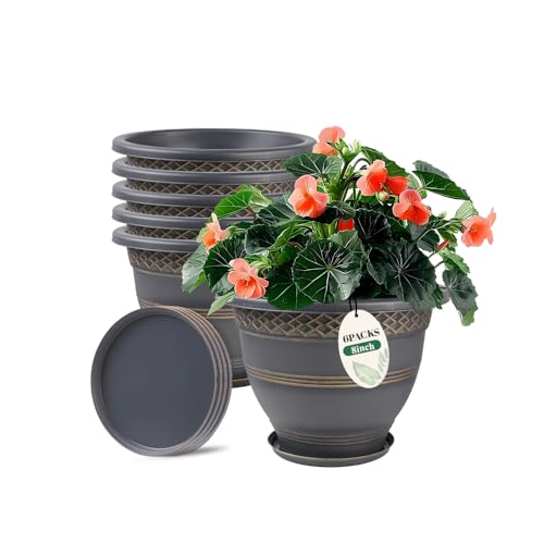 Usocik 8 Inch Plant Pots, 6 Pack, Gold Plaid - color: Gold, size: 8 Inch - 6 Pack