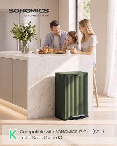 SONGMICS Trash Can, 13 Gallon (50 L), Stainless Steel, with Lid, Pedal - color: Green, size: 13 Gallon