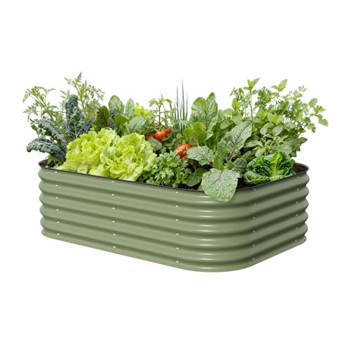 Vego garden Raised Garden Bed Kits, 17" Tall 6 in 1 Modular Metal Raised Planter Bed for Vegetables Flowers Patio Ground Planter Box-Olive Green - color: Olive Green