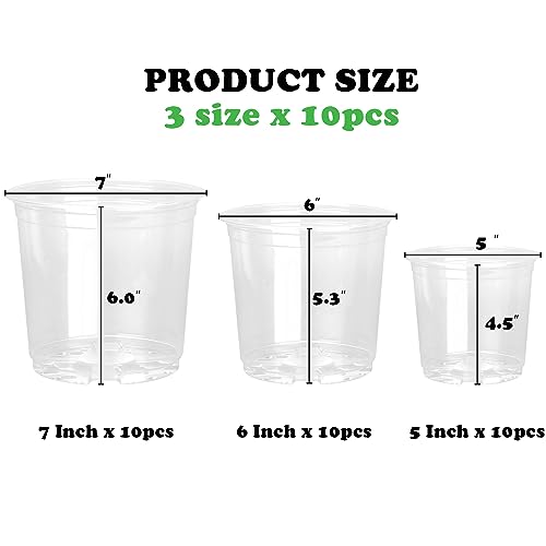RAOOKIF 30 Pack 5/6/7 Inch Clear Nursery Pots with Drainage Holes - size: 5+6+7 Inch