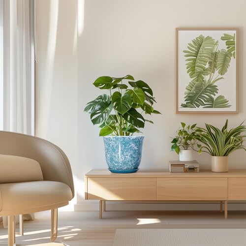 8 Inch Plant Pot, Ceramic Planter with Drainage Hole, Blue - color: Gemstone Blue, size: 8 Inch