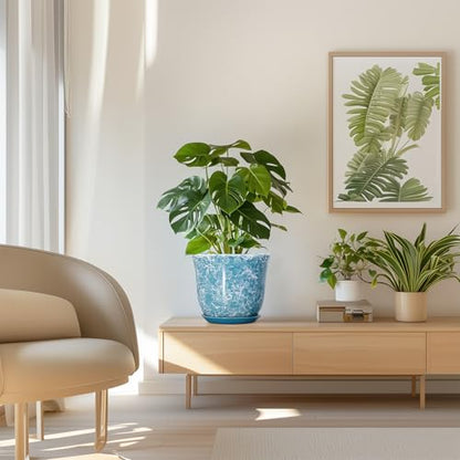 8 Inch Plant Pot, Ceramic Planter with Drainage Hole, Blue - color: Gemstone Blue, size: 8 Inch