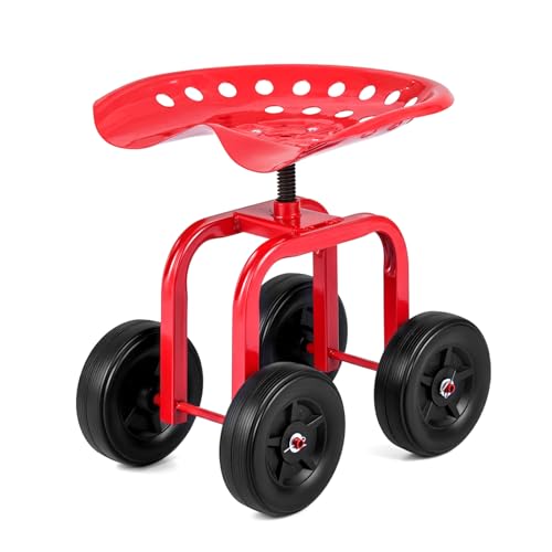 IRONMAX Garden Cart with Adjustable Seat & 4 Flexible Wheels, Red - color: Red