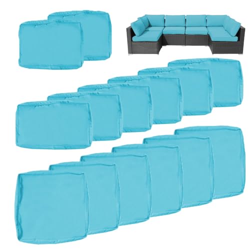 14Pcs Outdoor Cushion Covers Replacement Washable w/Zipper for 6-Seaters Sofa Patio Slipcovers Set Seat and Back Covers Only-25x25x3.15inch - color: Cyan, size: 25x25x3.15inch