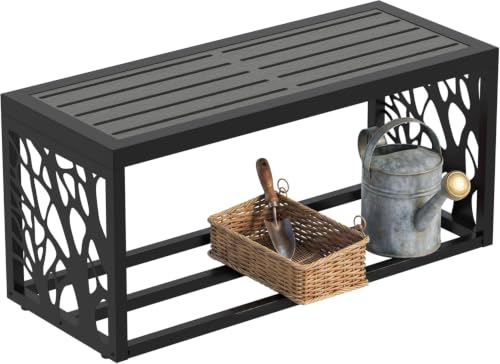 37" Outdoor Storage Bench, HDPE Seat, Steel Frame, Tree - style: small - Tree of Life