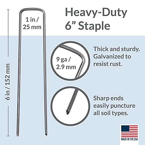 Pinnacle Mercantile Garden Stakes 6 Inch 9 Gauge Galvanized Steel Landscape Staples, Heavy Duty Landscape Fabric Stakes 200 Pack for Weed Barrier, Sod, Edging, Fencing and Drip Irrigation Made in USA - size: 9 gauge - 6 inch