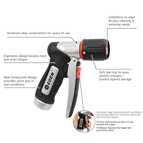Eden PRO Metal 4-Pattern Hose Nozzle: Front Trigger, Cyclonic Turbo Spray - style: Front Trigger