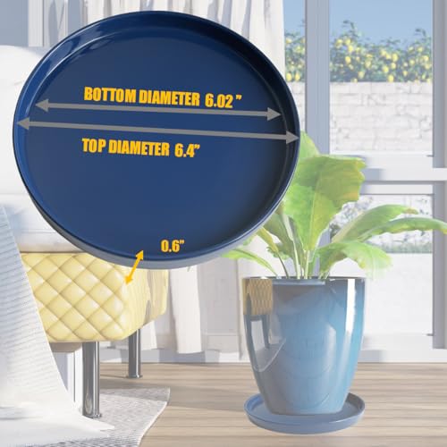 Yukfona Ceramic Plant Saucer Tray 2 Pcs 6.4 Inch Blue, 6.4" OD x6.02 ID x0.9 Deep| Fits Flower pots Bottom≤ 6.02", Heavy Duty Glazed Round Planter Drip with Catch Basin for Indoor Outdoor Plants - color: Blue, size: 6.4in 2pack