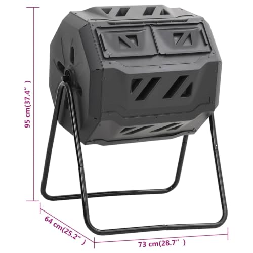 Garden Compost Bin Black 28.7x25.2x37.4 in 42.3 gal Dual Chamber