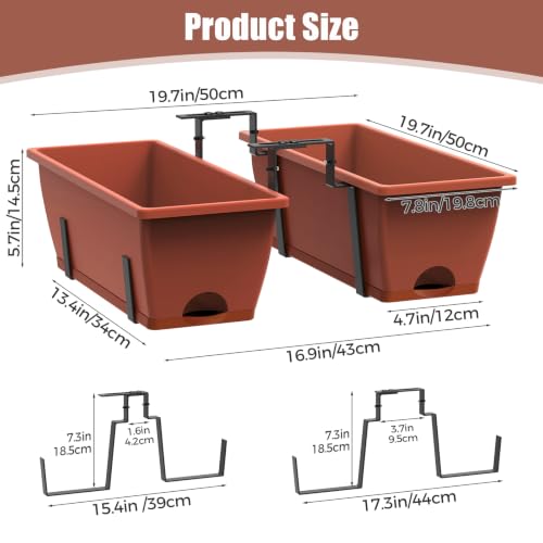 4-Pack Railing Planter Boxes with 2 Sets Double-Sided Adjustable Brackets - color: Brick Red
