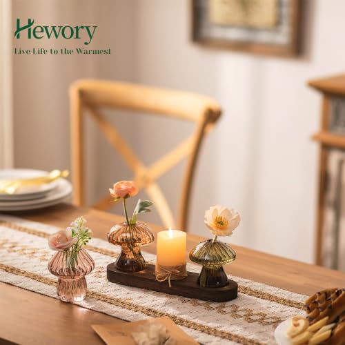 Hewory Plant Propagation Stations: 3PCS Amber Mushroom Vase with Wood Tray - color: Amber, size: 3