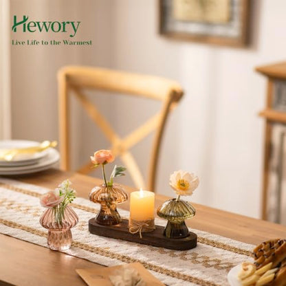 Hewory Plant Propagation Stations: 3PCS Amber Mushroom Vase with Wood Tray - color: Amber, size: 3