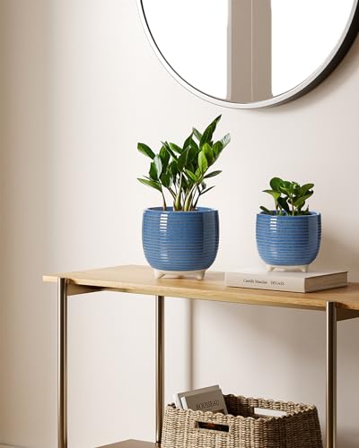 LE TAUCI Ceramic Plant Pots, 5.1 + 6.4 Inch, Set of 2, Reactive Glaze Blue - color: Reactive Glaze Blue