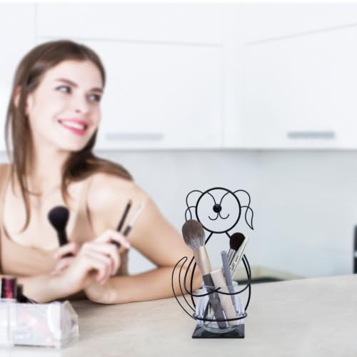 Desktop Dog Glass Planter Vase Holder Metal Plant Terrarium Stand - color: Dog