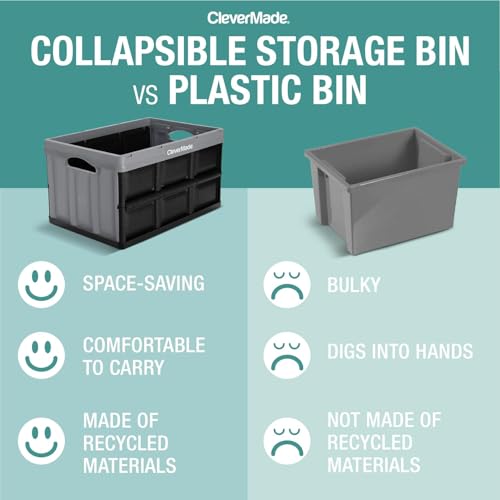 CleverMade Collapsible Storage Bins, 32L 3 Pack, 66 lb Stackable, Stone - color: Stone, size: 32l - 3 Pack