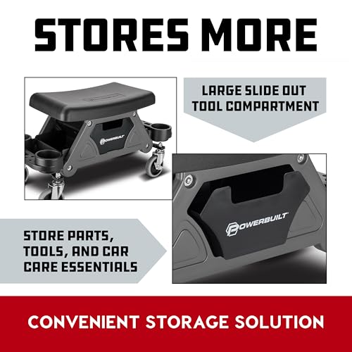 Powerbuilt Heavy-Duty Utility Rolling Seat Upgraded with Padding, Sturdy Locked in Trays, Premium Wheels for Garage Work - Grey 642924ECE - size: Foam Cushion