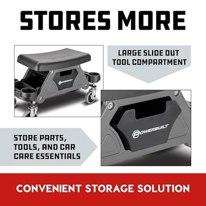 Powerbuilt Heavy-Duty Utility Rolling Seat Upgraded with Padding, Sturdy Locked in Trays, Premium Wheels for Garage Work - Grey 642924ECE - size: Foam Cushion