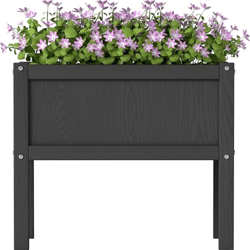 Raised Garden Bed with Drainage Hole Waterproof Small HDPE Elevated Planter Box with Legs Stable and Durable to Plant Herb Vegetable Flower,Patio,Balcony Outdoors/Indoors Black - color: Black, size: 23.5 x 12.2 x 19.69 in