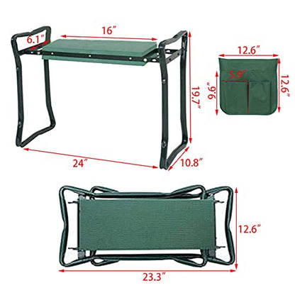 Garden Kneeler, Folding Stool, Portable Garden Bench EVA Foam Pad with Tool Bag Pouch