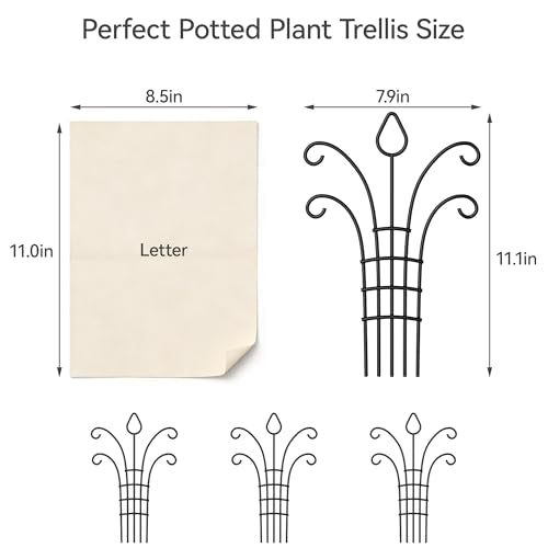 4 Pack Small Plant Trellis for Potted Plants, Metal Climbing Plant Support