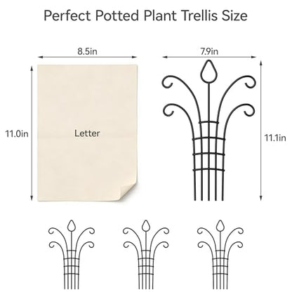 4 Pack Small Plant Trellis for Potted Plants, Metal Climbing Plant Support