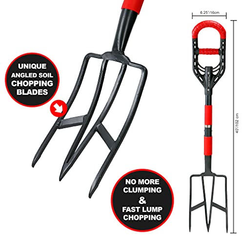 Roamwild Multi-Digger Garden Digging Spading Fork – Fibreglass Light Weight Gardening with Unique Dual Soft AIR Light Grip Technology & Soil Lump Cutting Bladed Tines (Fork) - color: Fork