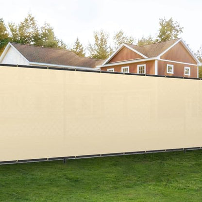 Bynbbur 8' x 20' Beige Privacy Fence Screen Net Fencing 90% Privacy Blockage Windscreen Mesh Shade Cover with Copper Grommet for Patio Backyard Garden Swimming Pool, Zip Ties Included