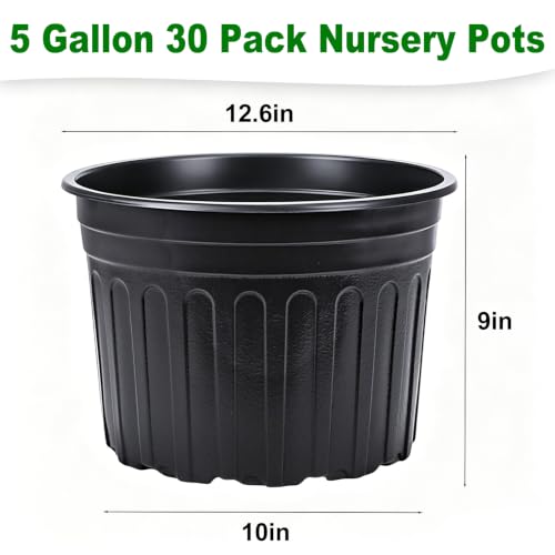 JERIA 30-Pack 5 Gallon Flexible Plant Nursery Pots,Thickened Soft Plastic Seedling Pots,Seed Starting Pot Flower Plant Container for Succulents，Seedlings - size: 5Gallon 30P