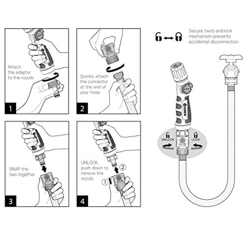 Eden PRO Metal Straight 4-Pattern Hose Nozzle: Thumb Operated, Turbo Spray - style: Straight Thumb Control