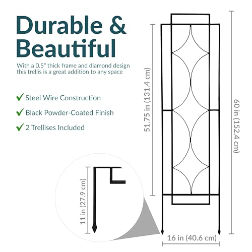 Sunnydaze 60" Black Metal Garden Trellis for Climbing Plants, 2-Pack - style: Chic Diamonds - 60"